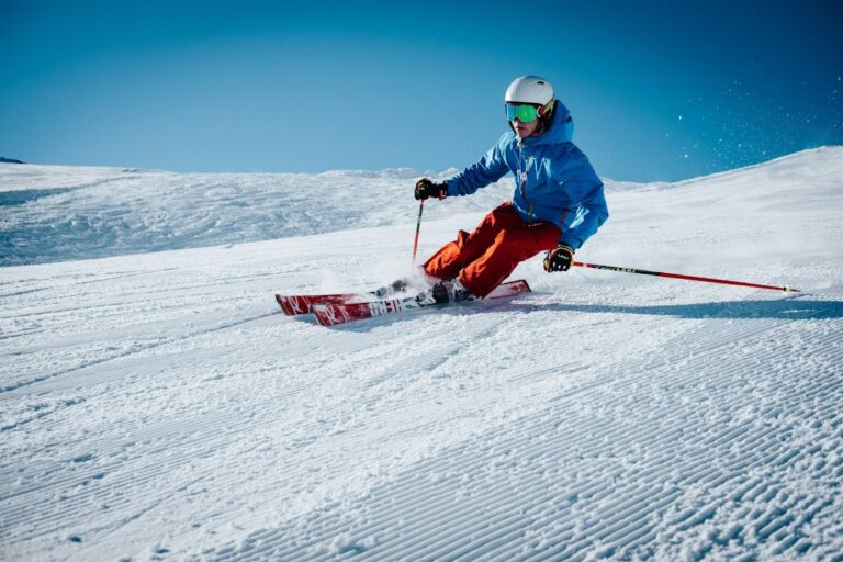 Person skiing down the slopes.